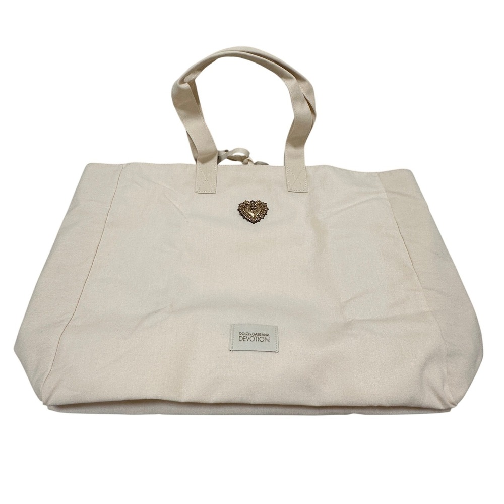 Dolce & Gabbana Devotion Tote Bag Womens OS Cream Heart Gold D&G Plaque Pendant